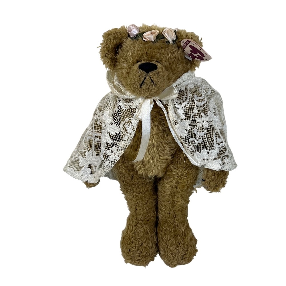 Ty‎ 2000 Bridal Teddy Bear Plush with Lace Cape & Flower Crown Collectible